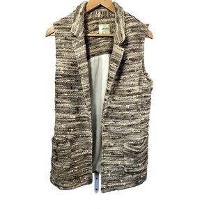 ANTHROPOLOGIE ELEVENSES Women's Tweed Open Front Sweater Vest Beige Size M